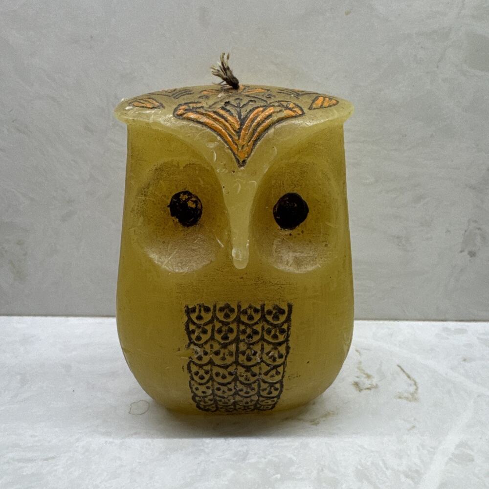 1969 Vtg Retro Mid Century Modern Hallmark Wax Owl Candle 7.25” Never Burned - Picture 1 of 7
